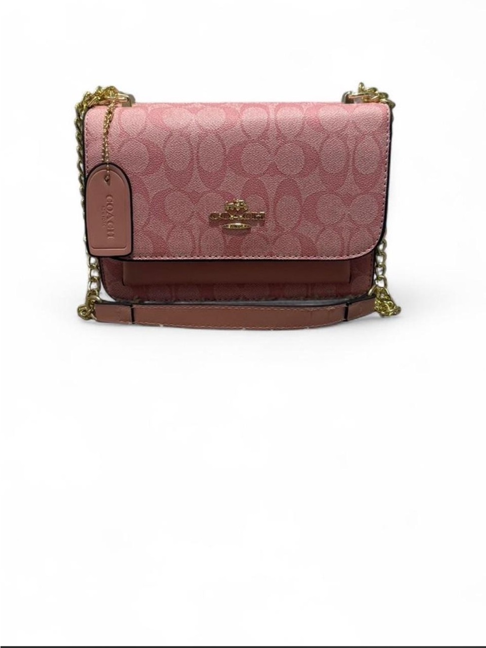 Pink handbag with gold chain